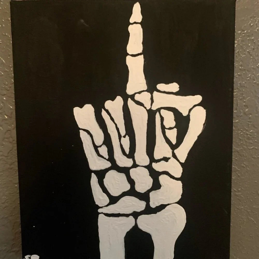 Skeleton Middle Finger Sign Painting